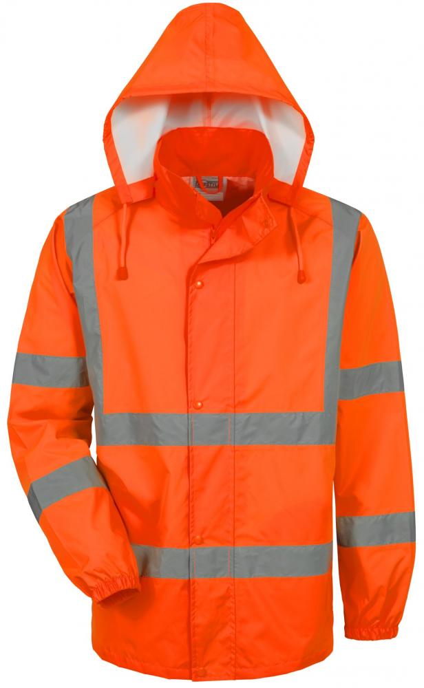 Warnschutz-Regenjacke mit Kapuze EN 2047 orange 3XL Warnschutz-Regenjacke mit Kapuze EN 20471